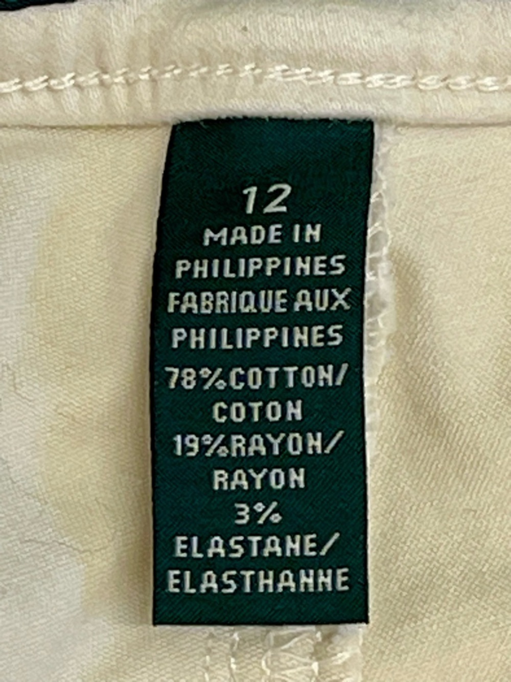 Lauren Ralph Lauren Cream Straight Leg Pants Size 12 Stretch - Picture 5 of 6